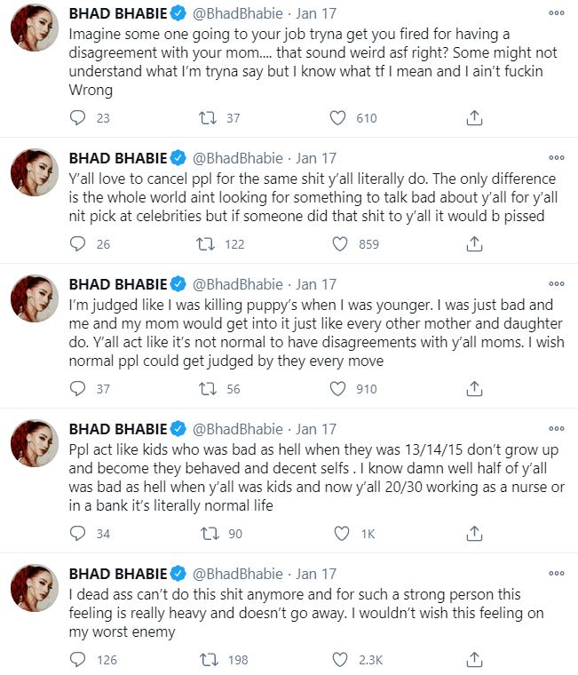 "Y'all Hating Asses" Bhad Bhabie Rants On Twitter
