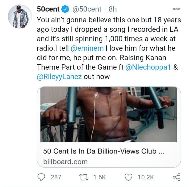 50 Cent shares Thoughts on “In Da Club” as the Hit Song marks 18th Anniversary.